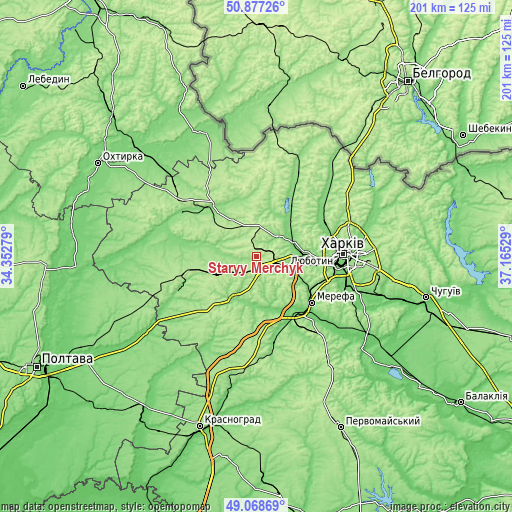 Topographic map of Staryy Merchyk