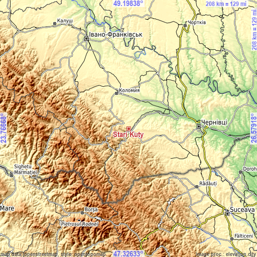 Topographic map of Stari Kuty