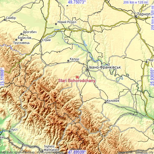 Topographic map of Stari Bohorodchany