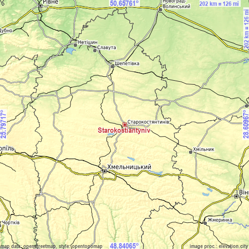 Topographic map of Starokostiantyniv