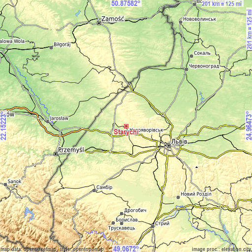 Topographic map of Starychi