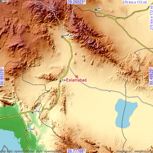 Topographic map of Eslāmābād