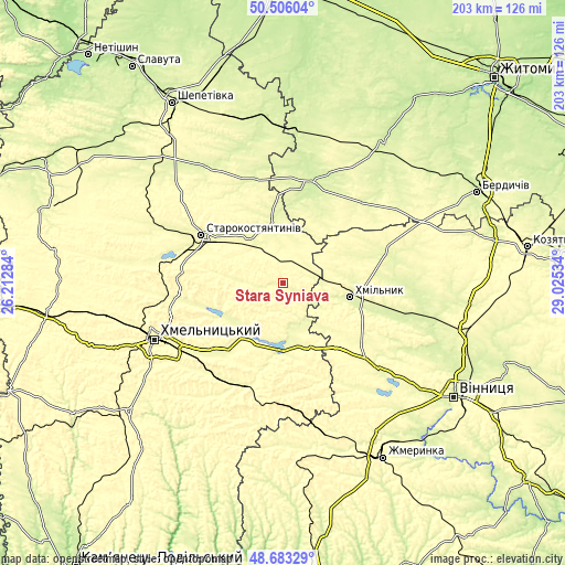 Topographic map of Stara Syniava