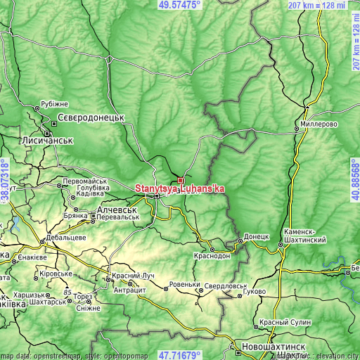 Topographic map of Stanytsya Luhans’ka