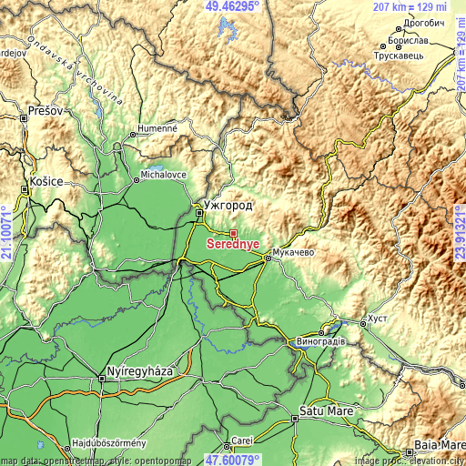 Topographic map of Serednye