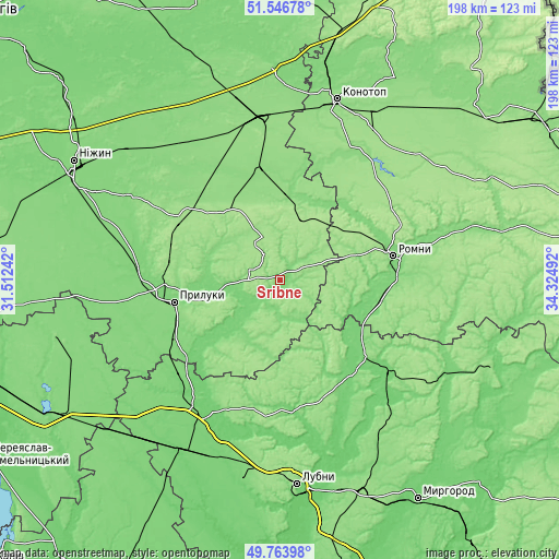 Topographic map of Sribne