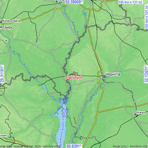 Topographic map of Slavutych