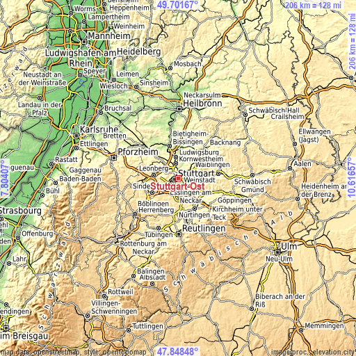 Topographic map of Stuttgart-Ost