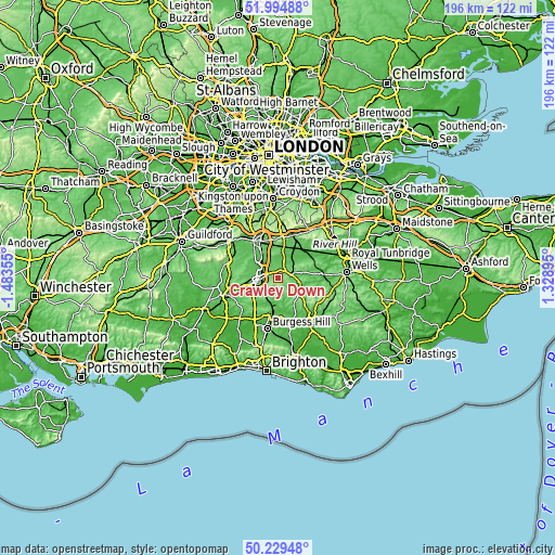 Topographic map of Crawley Down