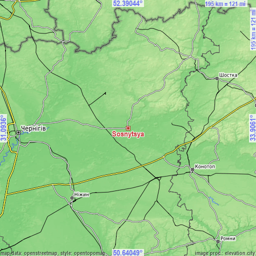 Topographic map of Sosnytsya