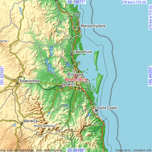 Topographic map of Bowen Hills