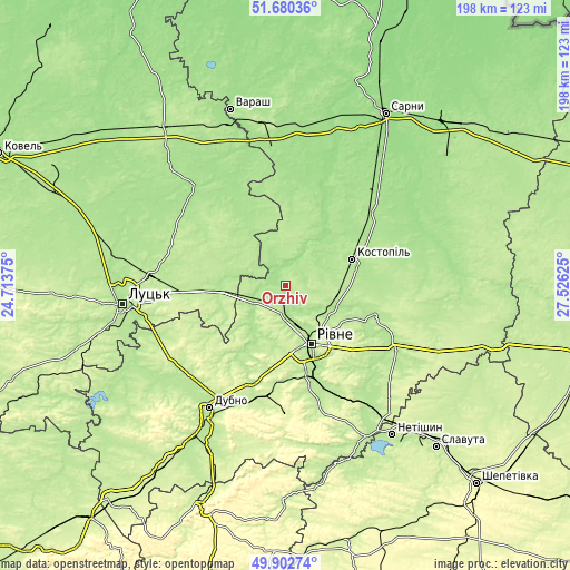 Topographic map of Orzhiv