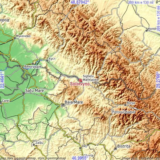 Topographic map of Solotvyno