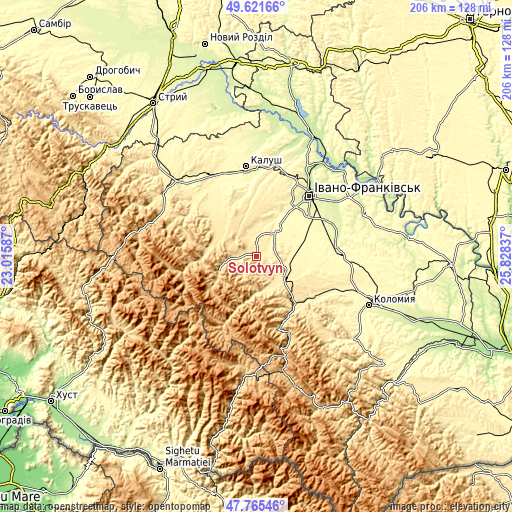 Topographic map of Solotvyn