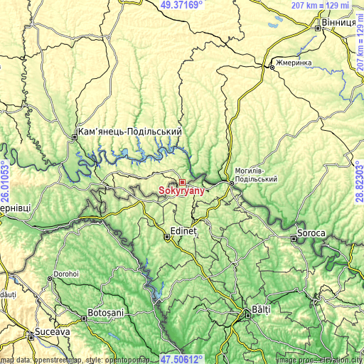 Topographic map of Sokyryany