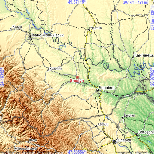 Topographic map of Sniatyn