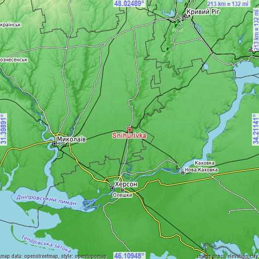 Topographic map of Snihurivka