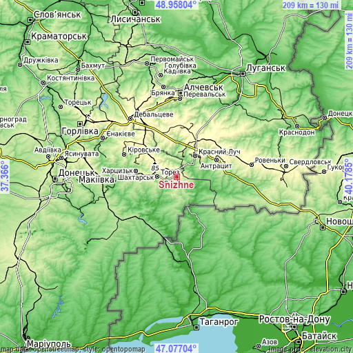 Topographic map of Snizhne