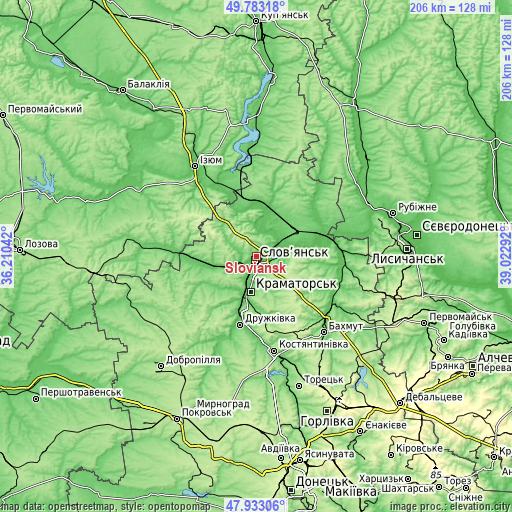 Topographic map of Sloviansk