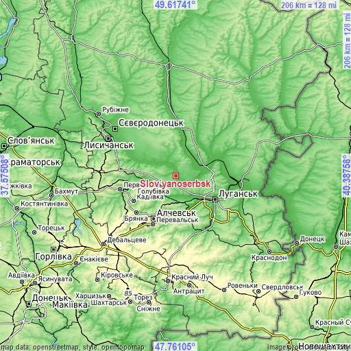 Topographic map of Slov`yanoserbsk