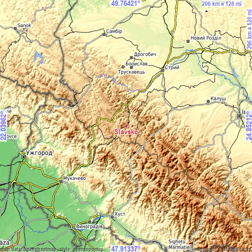 Topographic map of Slavske