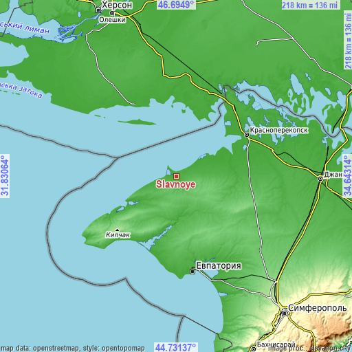 Topographic map of Slavnoye