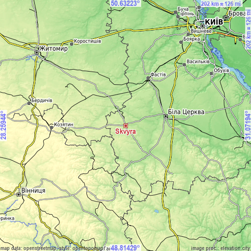 Topographic map of Skvyra