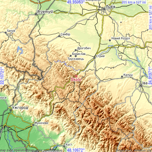 Topographic map of Skole