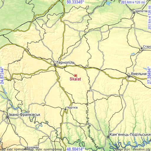 Topographic map of Skalat