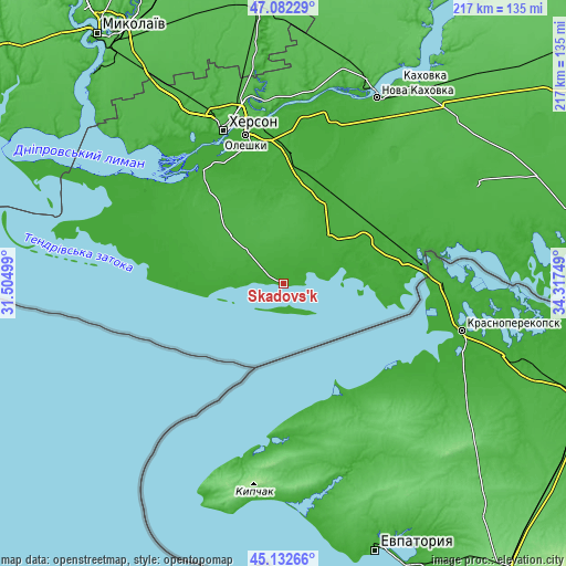 Topographic map of Skadovs’k