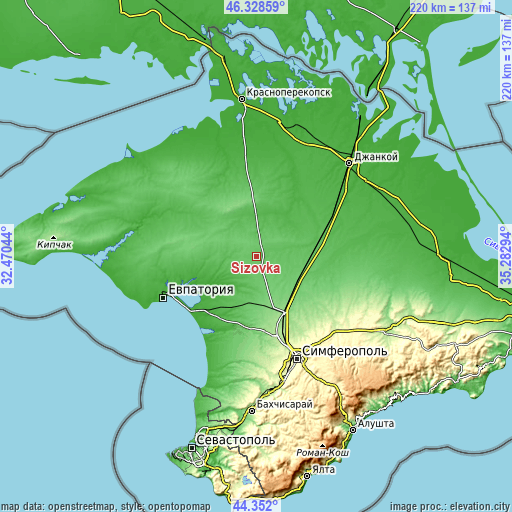 Topographic map of Sizovka