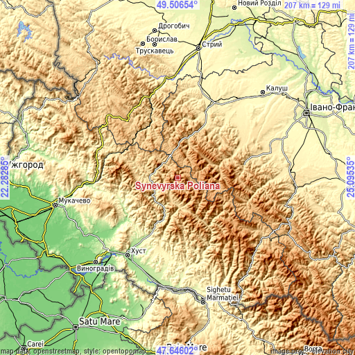 Topographic map of Synevyrska Poliana