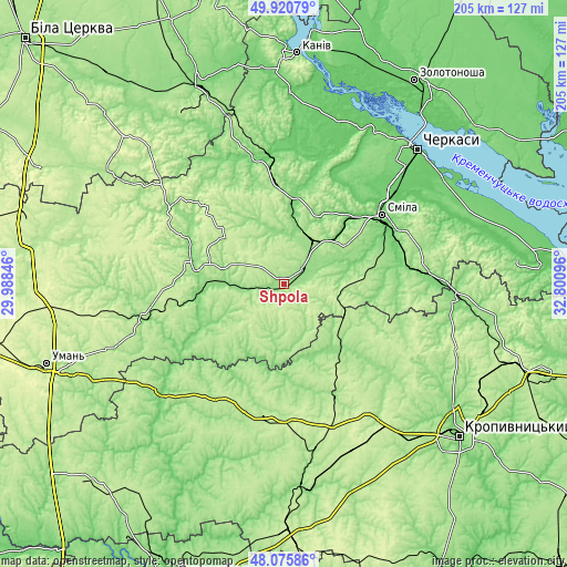 Topographic map of Shpola