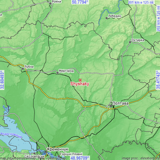 Topographic map of Shyshaky