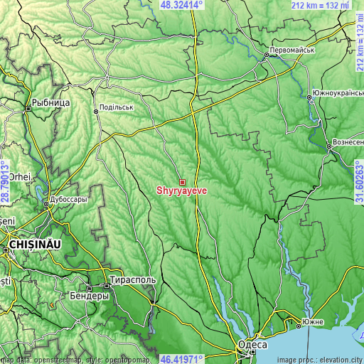 Topographic map of Shyryayeve