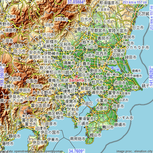 Topographic map of Saitama