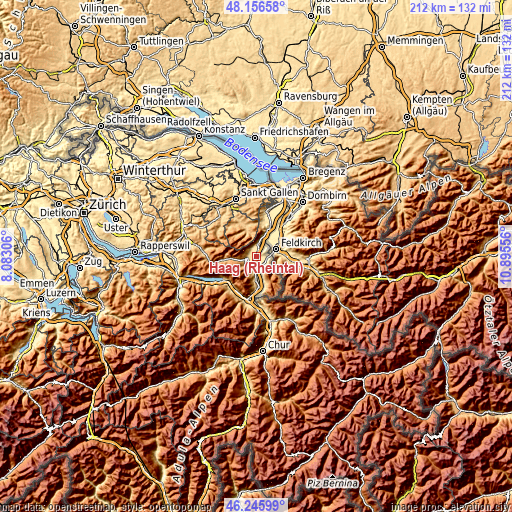 Topographic map of Haag (Rheintal)