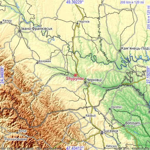 Topographic map of Shypyntsi