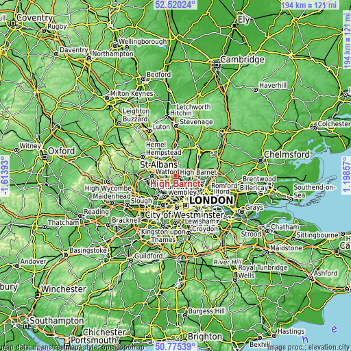 Topographic map of High Barnet