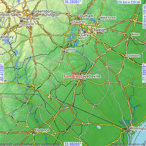 Topographic map of Fort Bragg