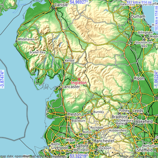 Topographic map of Ingleton