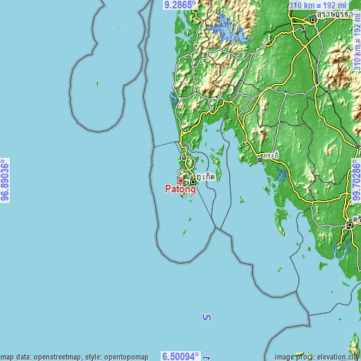 Topographic map of Patong