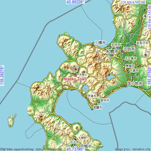 Topographic map of Niseko Town