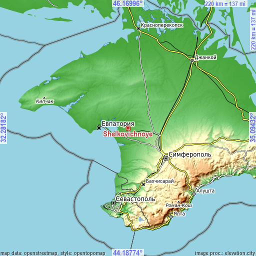 Topographic map of Shelkovichnoye