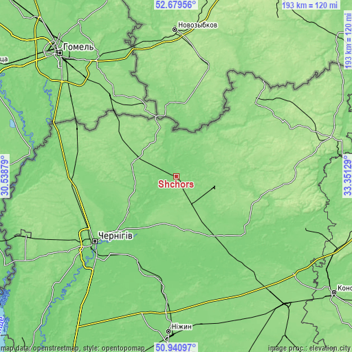 Topographic map of Shchors