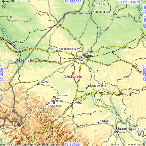 Topographic map of Shchyrets