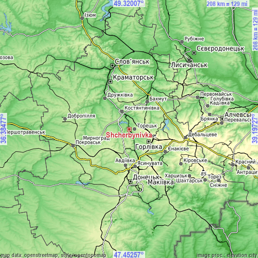 Topographic map of Shcherbynivka