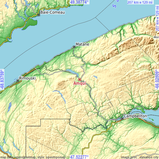 Topographic map of Amqui