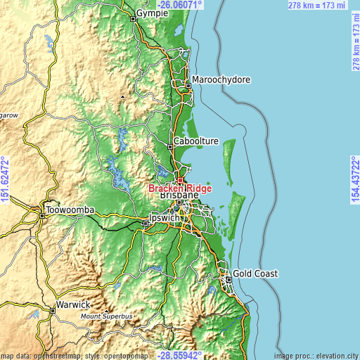 Topographic map of Bracken Ridge