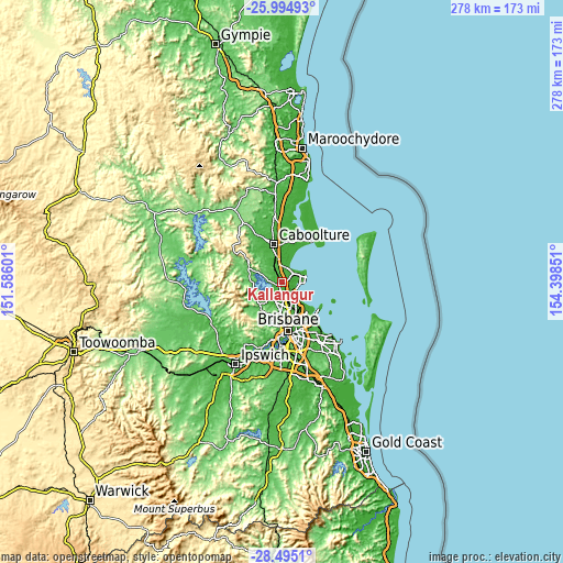 Topographic map of Kallangur